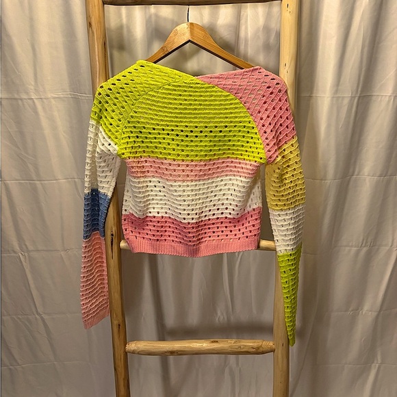 FOCUSNORM Colorblock Sweater Hollow Long Sleeve U-shaped Neck Knit Pullover - Picture 8 of 13